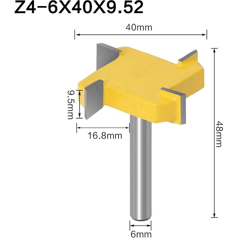 Z4-6mm shank X9.52 Fraise à rainurer de Type T, tige de 6mm 6.35mm 8mm, 4 bords, outil de menuiserie, mèches de toupie pour le bois, de qualité industrielle, 1 pièce ""Nipseyteko
