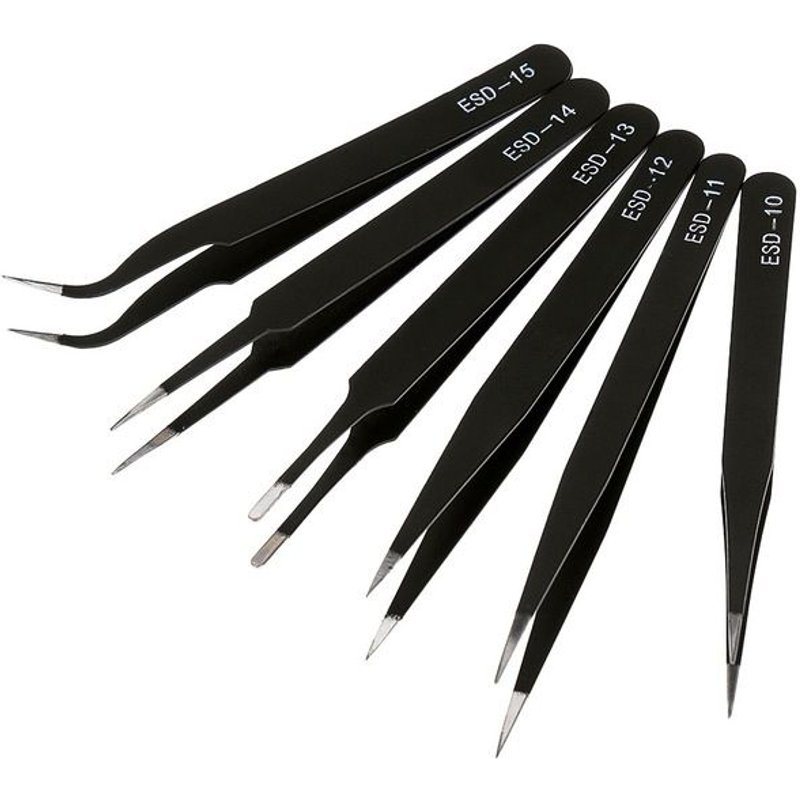 6pcs Kit de pincettes de précision antistatique ESD, ensemble d'outils de réparation d'entretien en acier inoxydable, ensemble d'outils manuels de fabrication de modèles antistatiques ""Nipseyteko