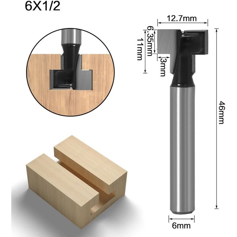 6x12mm Jeu de mèches de toupie à rainure en T, mèches de trou de clé de boulon hexagonal, fraise à fente en T pour le travail du bois 1/4 "6mm 8mm ""Nipseyteko