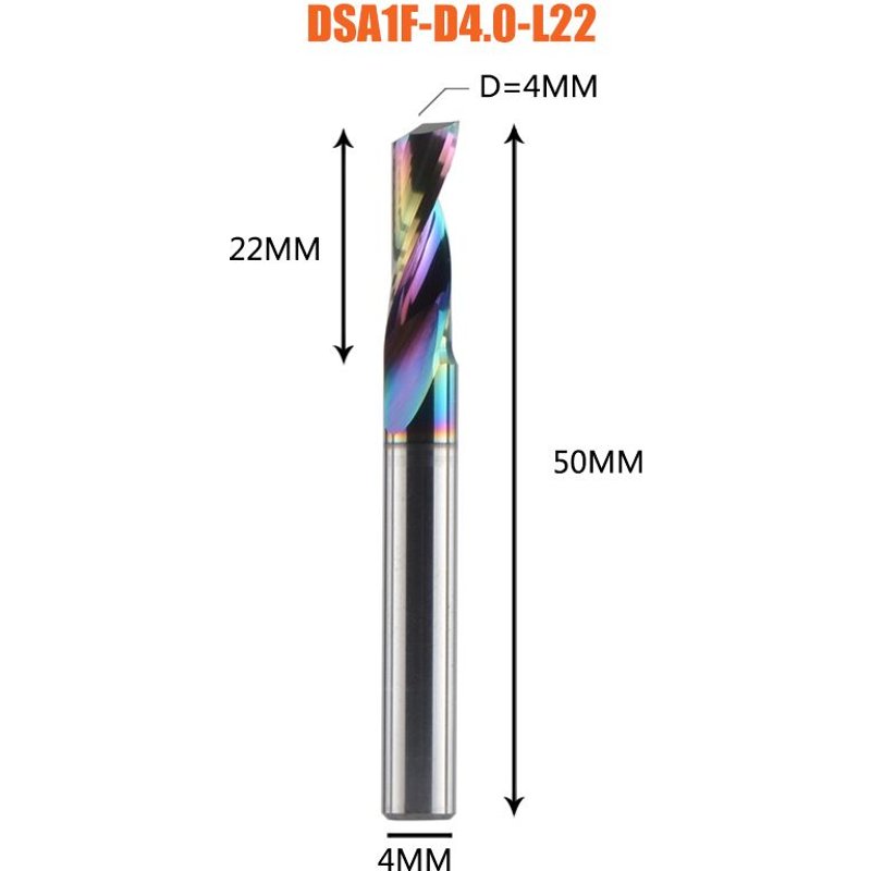 DSA1F-D4.0-L22 Dreanique 1pc 3.175 4 6 8mm CNC fraise en carbure de tungstène solide, fraise de revêtement pour l'aluminium ""Nipseyteko