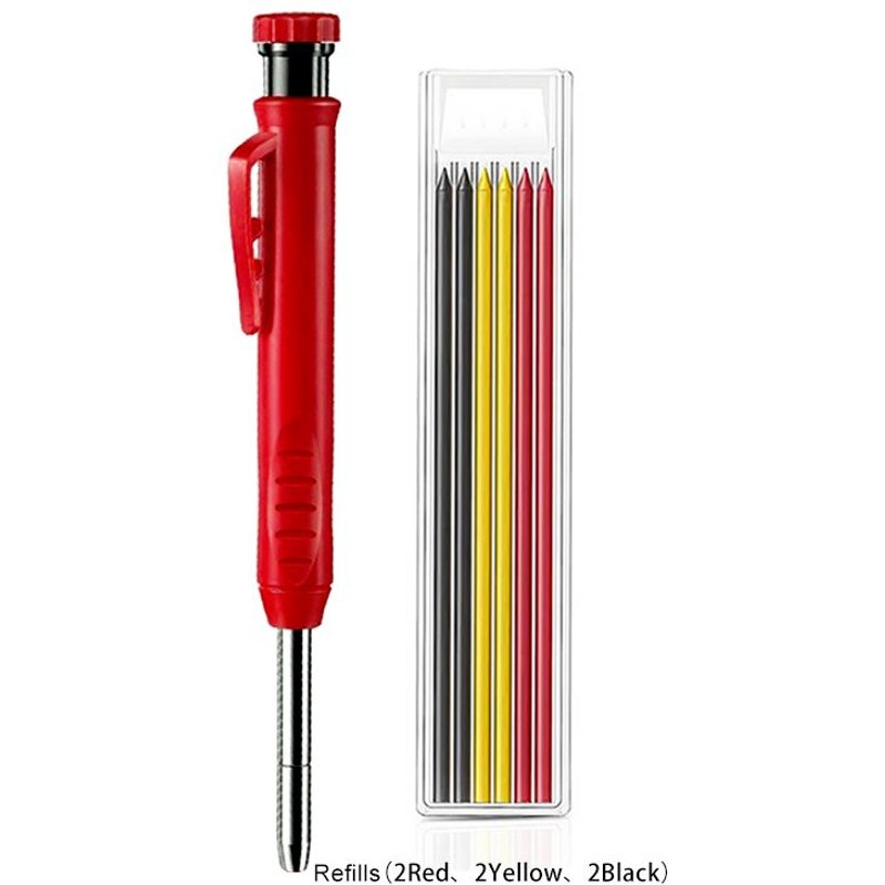 Set B Refill 1Pcs Crayon Chantier Crayon de charpentier solide avec fils de recharge et taille-crayon intégré pour trous profonds, marqueur mécanique, outils de travail du bois ""Nipseyteko