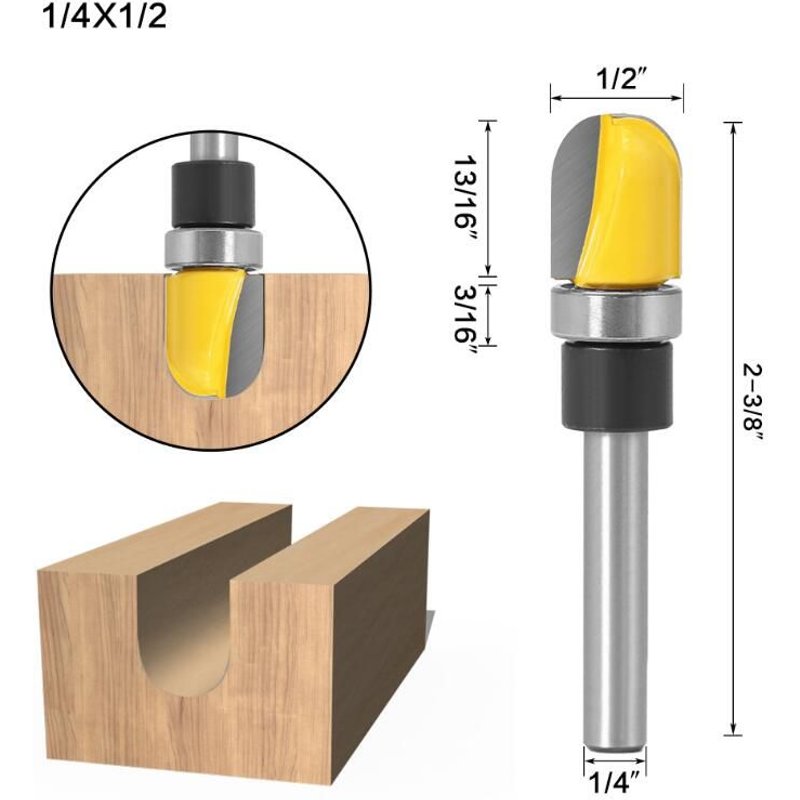 6.35mm shank NO1 Mèche de toupie à bois 6mm/6.35mm/8mm, 1 à 3 pièces, bol à tige et gabarit de plateau, fraiseuse pour le travail du bois ""Nipseyteko