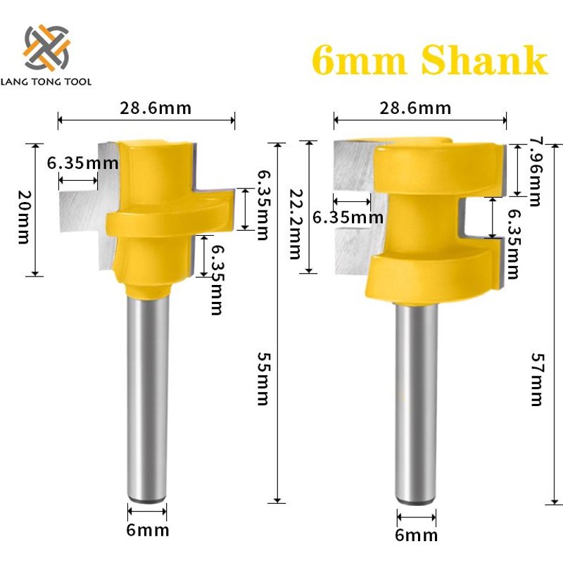 6mm Shank Fraise à bois, pour toupie à bois, fente en T, dent carrée, Tenon, couteau à découper, outil pour le travail du bois ""Nipseyteko