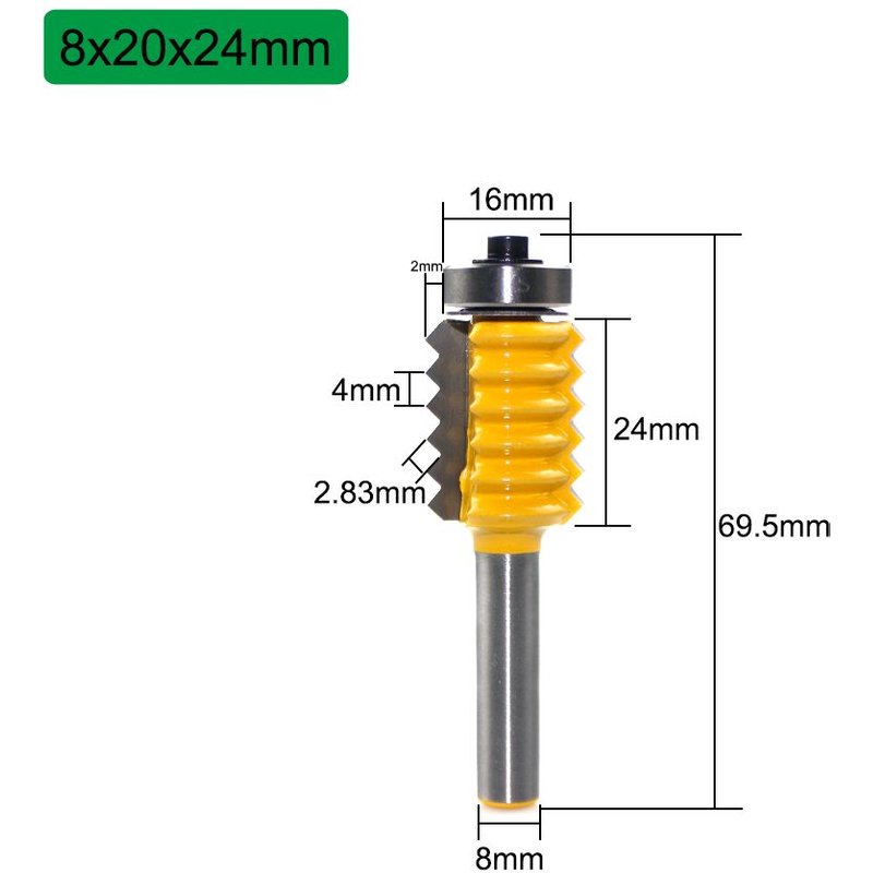 8x24mm Fraise à colle pour Joint de doigt de tige de 8mm, panneau surélevé, joint en V, mèches de routeur pour Tenon en bois, cône de tenning Bit C08-247 ""Nipseyteko