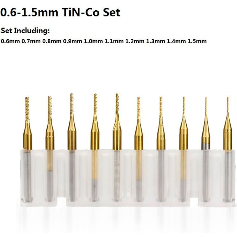 TiN 0.6-1.5mm Set XCAN — Kit de fraises à fraisage PCB, machine à graver des mèches en carbure avec tige de 0,6-3,175 mm, 10 pièces ""Nipseyteko