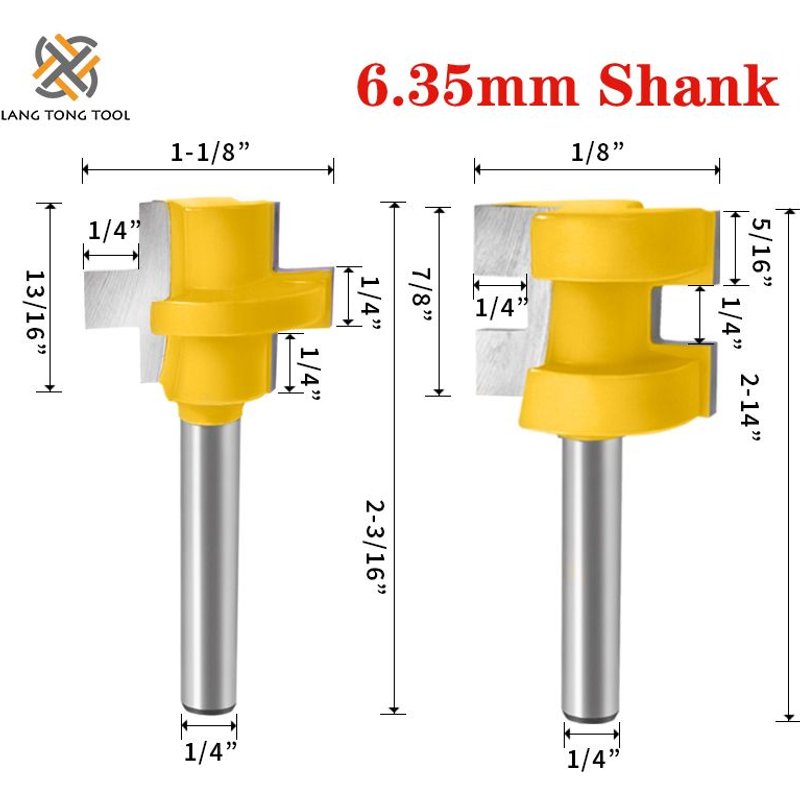 6.35mm Shank Fraise à bois, pour toupie à bois, fente en T, dent carrée, Tenon, couteau à découper, outil pour le travail du bois ""Nipseyteko