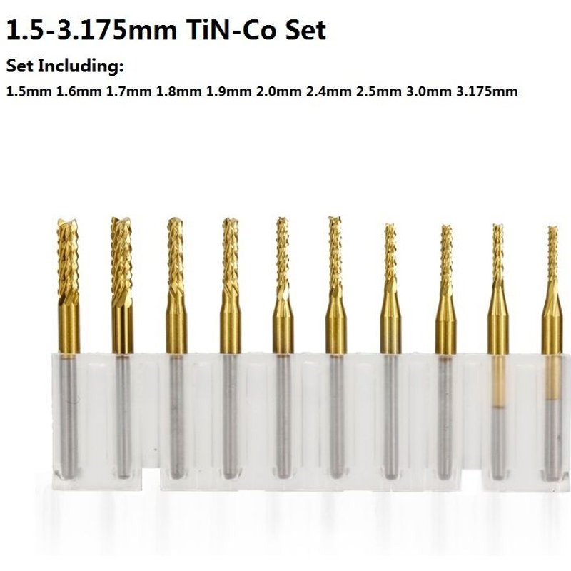 TiN 1.5-3.175mm Set XCAN — Kit de fraises à fraisage PCB, machine à graver des mèches en carbure avec tige de 0,6-3,175 mm, 10 pièces ""Nipseyteko