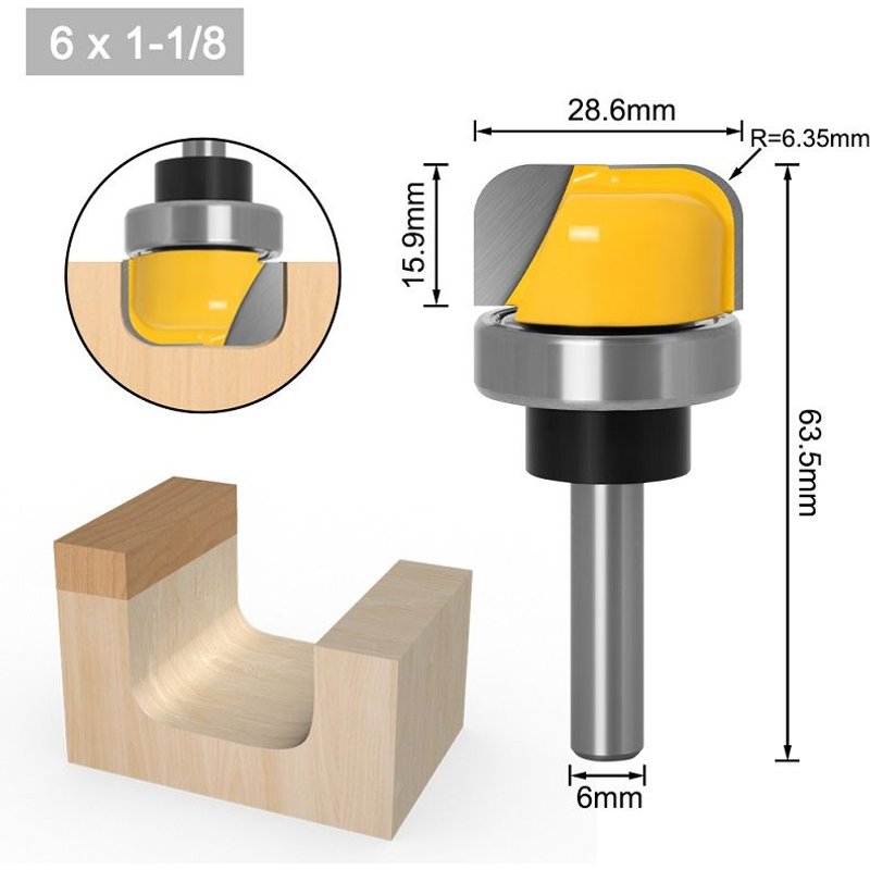 6mm shank NO3 Mèche de toupie à bois 6mm/6.35mm/8mm, 1 à 3 pièces, bol à tige et gabarit de plateau, fraiseuse pour le travail du bois ""Nipseyteko