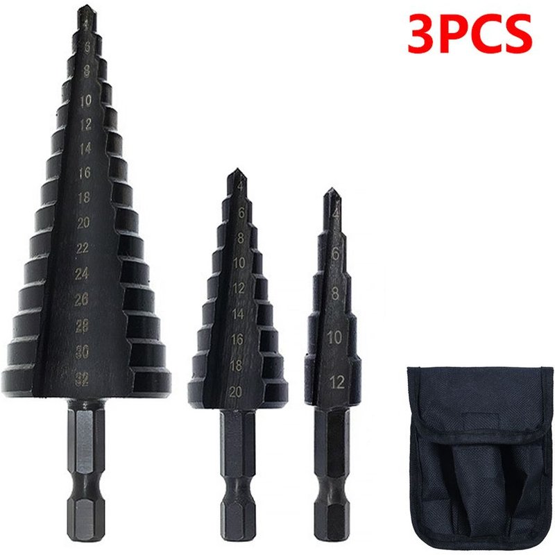 Black4-12 4-20 4-32 Forets en titane HSS 4-12 4-20 4-32, 3 pièces, outils électriques de perçage, métal acier rapide, coupe-trous pour le bois, forets coniques ""Nipseyteko