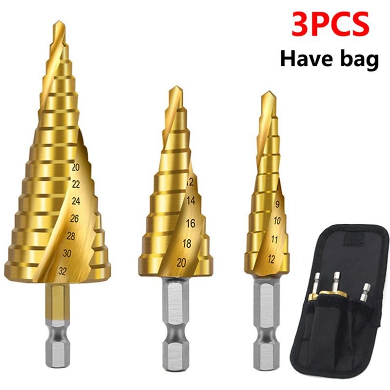 Spiral4-12 4-20 4-32 Forets en titane HSS 4-12 4-20 4-32, 3 pièces, outils électriques de perçage, métal acier rapide, coupe-trous pour le bois, forets coniques ""Nipseyteko