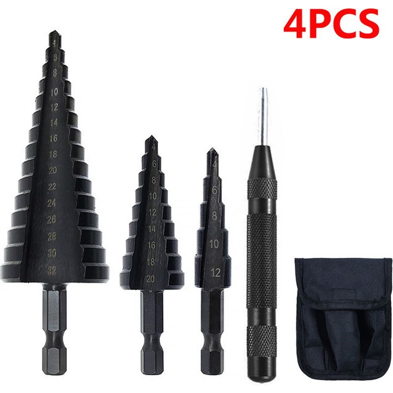 Black4-12 4-20 4-32 Forets en titane HSS 4-12 4-20 4-32, 3 pièces, outils électriques de perçage, métal acier rapide, coupe-trous pour le bois, forets coniques ""Nipseyteko