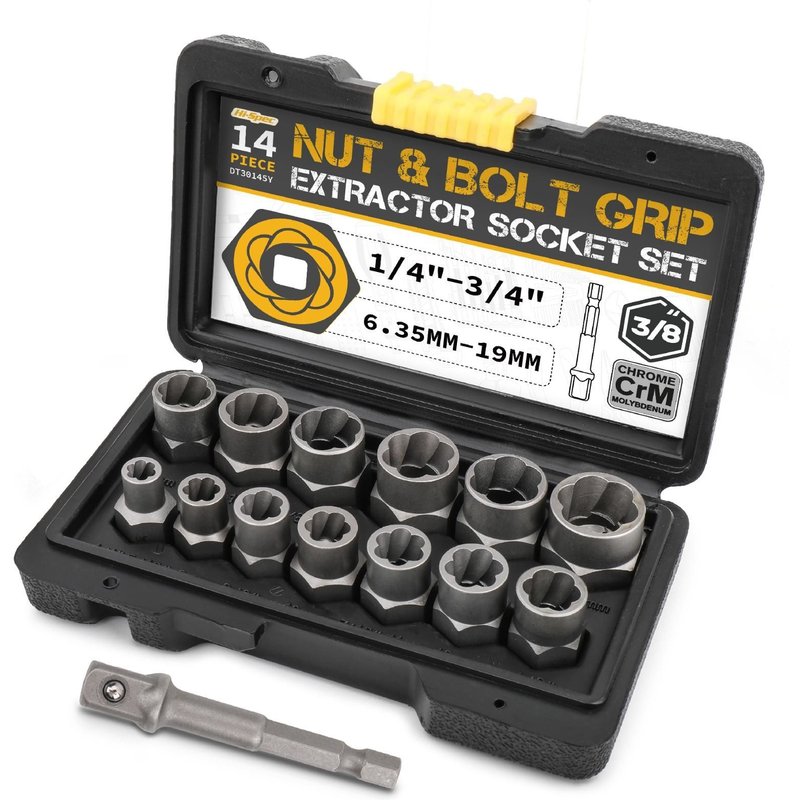 YELLOW Jeu de 14 Douilles d'Extraction, pour Clés à Chocs, pour Retirer les Boulons, les Vis et les Écrous Endommagés ""Nipseyteko