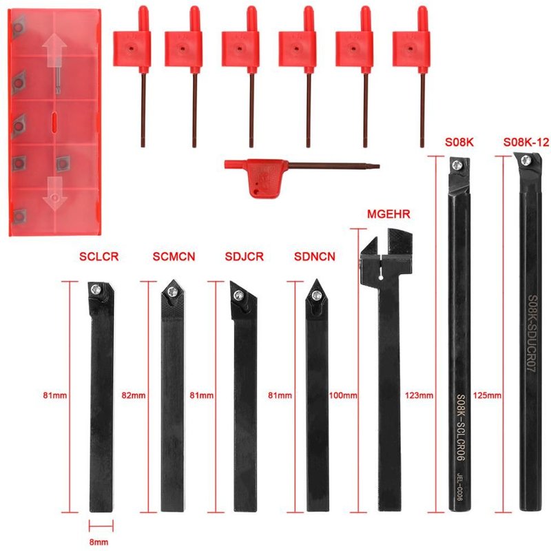8mm Type3 Porte-outil de tournage, barre d'alésage, outils de tour, coupe-tour, supports et Inserts de tige de tournage en métal, 12mm, 10mm, 8mm, 7 pièces ""Nipseyteko
