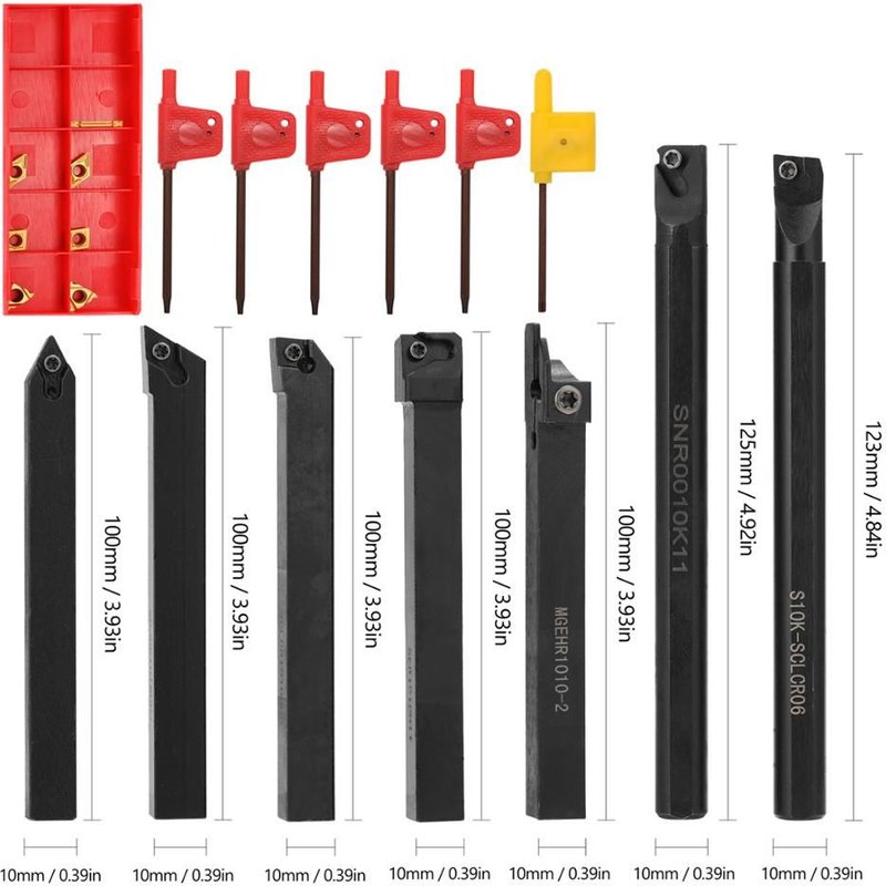 10mm Type1 Porte-outil de tournage, barre d'alésage, outils de tour, coupe-tour, supports et Inserts de tige de tournage en métal, 12mm, 10mm, 8mm, 7 pièces ""Nipseyteko