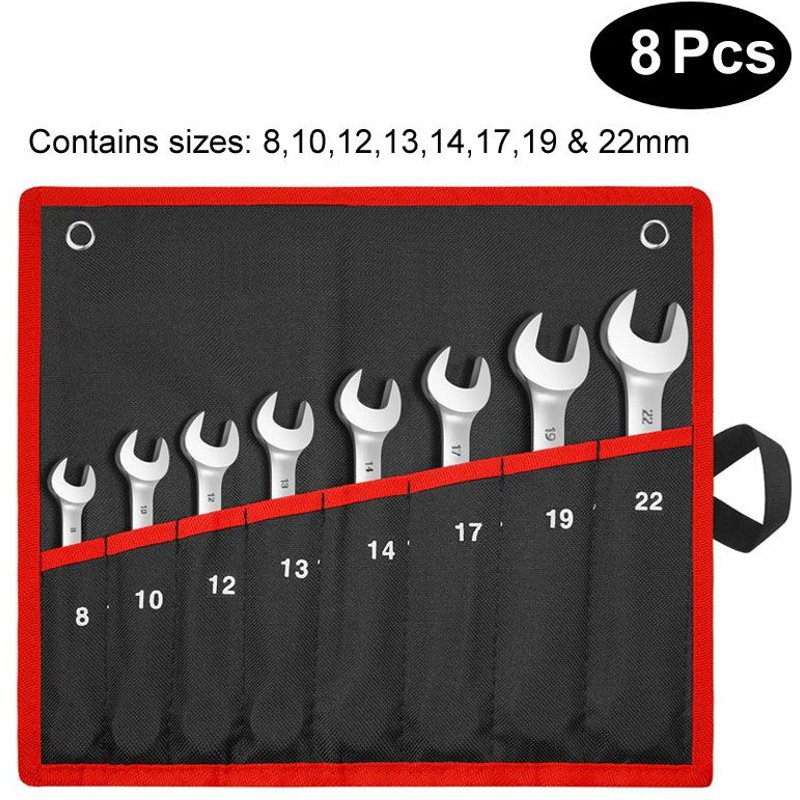 8pcs(8-22mm) Jeu de clés à cliquet à tête flexible,outils à main en acier et en chrome vanadium, kit mixte ""Nipseyteko