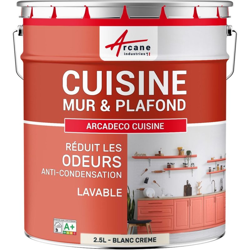 Peinture cuisine lessivable absorbe les odeurs Blanc Crème 2.5 L
