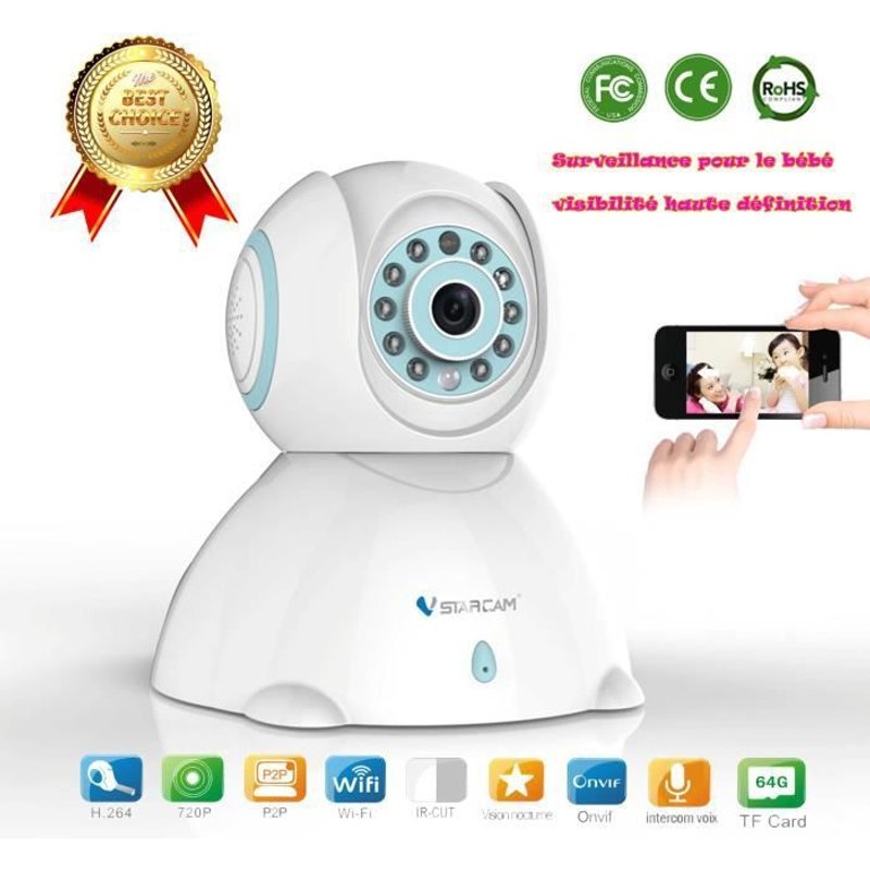 LCC® Vstarcam c7842wip extérieur étanche P2P/HD 720P/P2P IR-CUT Caméra IP de surveillance sans fil - bleu