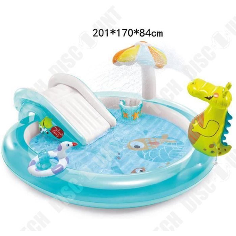 Td? Piscine Pour Enfant Gonflable -Aire De Jeux Aquatique Alligator-Crocodile - 203 X 173 X 89 Cm - Bleu Et Jaune