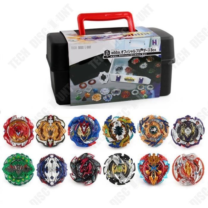 Td® 12 Nouvelles Toupies Avec 2 Lanceur Burst Turbo, Jouet Arena,Gyro Pocket Box Pro (Noir)-Cadeau Pour Enfants