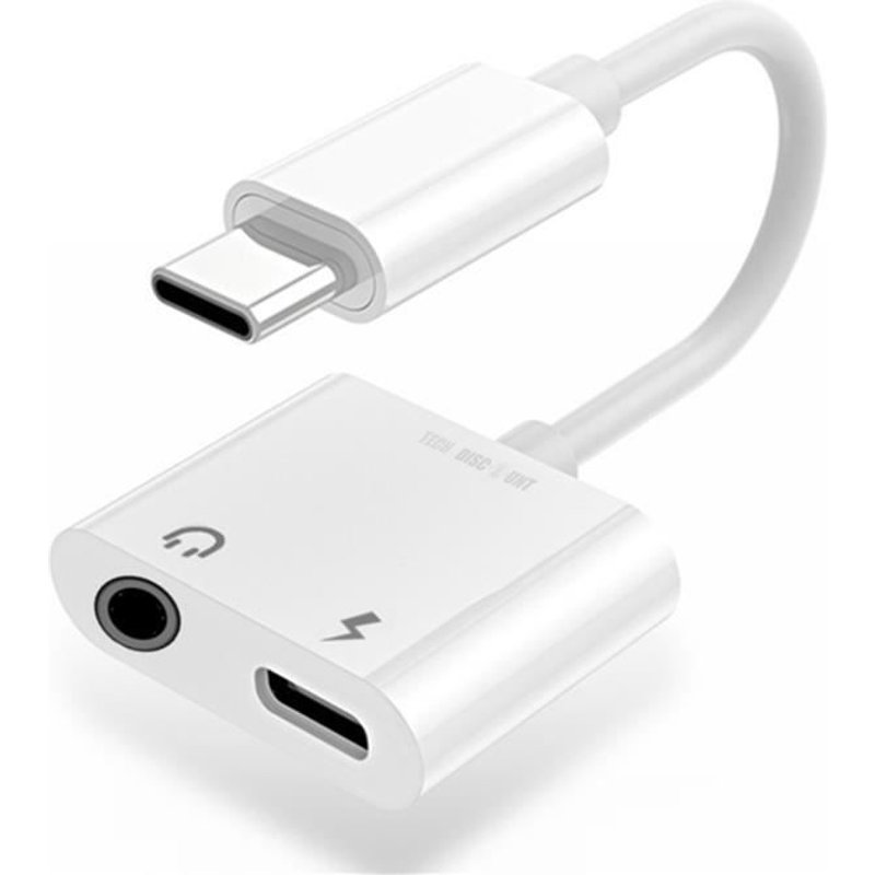 Adaptateur Écouteur Iphone Chargeur Rapide Usb + Port Jack Aux Femelle Vers Lightning Charge Couleur Blanc Pour Téléphones Sans Jack