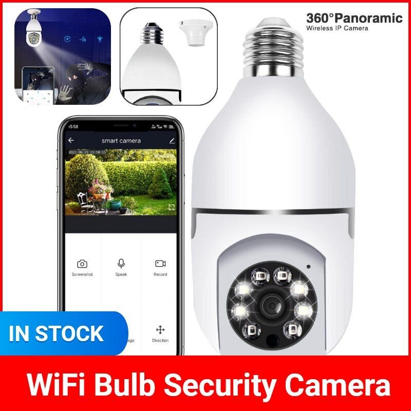 Caméra de Surveillance Ip Wifi Hd E27, dispositif de sécurité panoramique à 360 °, ampoule Cctv Fisheye, Vision nocturne
