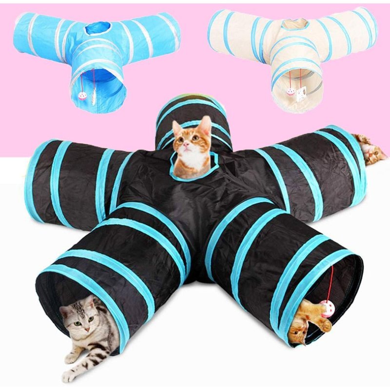 Tunnel De Jeu Pliable Pour Chats, 5 Trous, Tubes De Jeu, Balles, Pour Animaux De Compagnie, Chaton, Entraînement Intérieur Et Extérieur