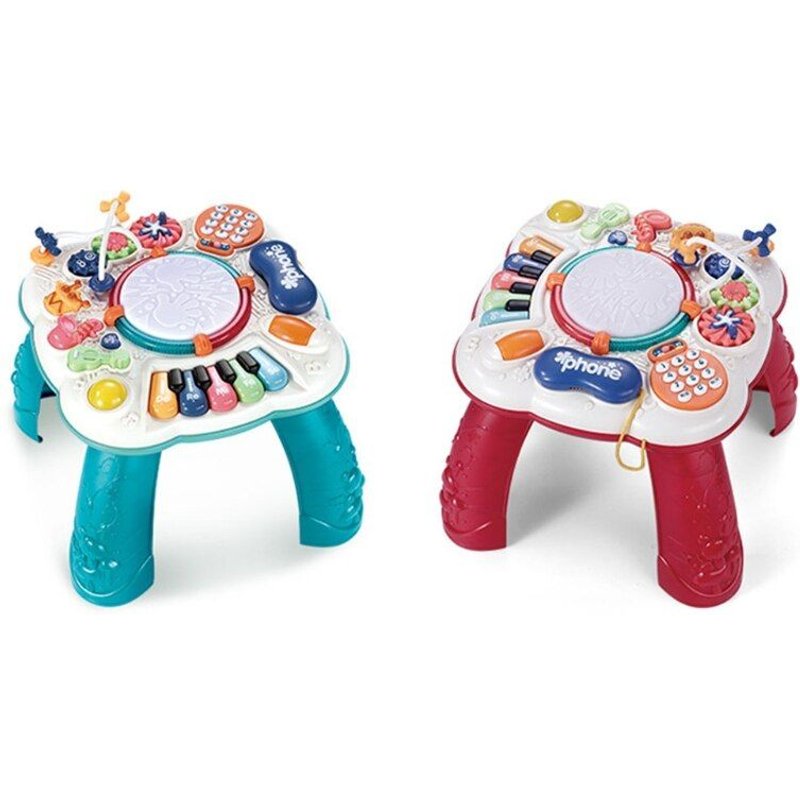 Table D'activités Éducatives Précoces Avec Instruments De Musique Pour Bébé, 33x33x3 2cm/12.99x12.99x12.59inche, Rouge/Bleu