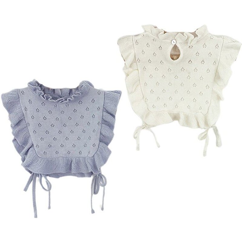 Bavoir En Coton Tricoté Ajouré Pour Bébé, Gilet Pour Nouveau-Né, Pour Filles, Col Décoratif, Volants, Couleur Unie, Pour Enfants En Bas Âge