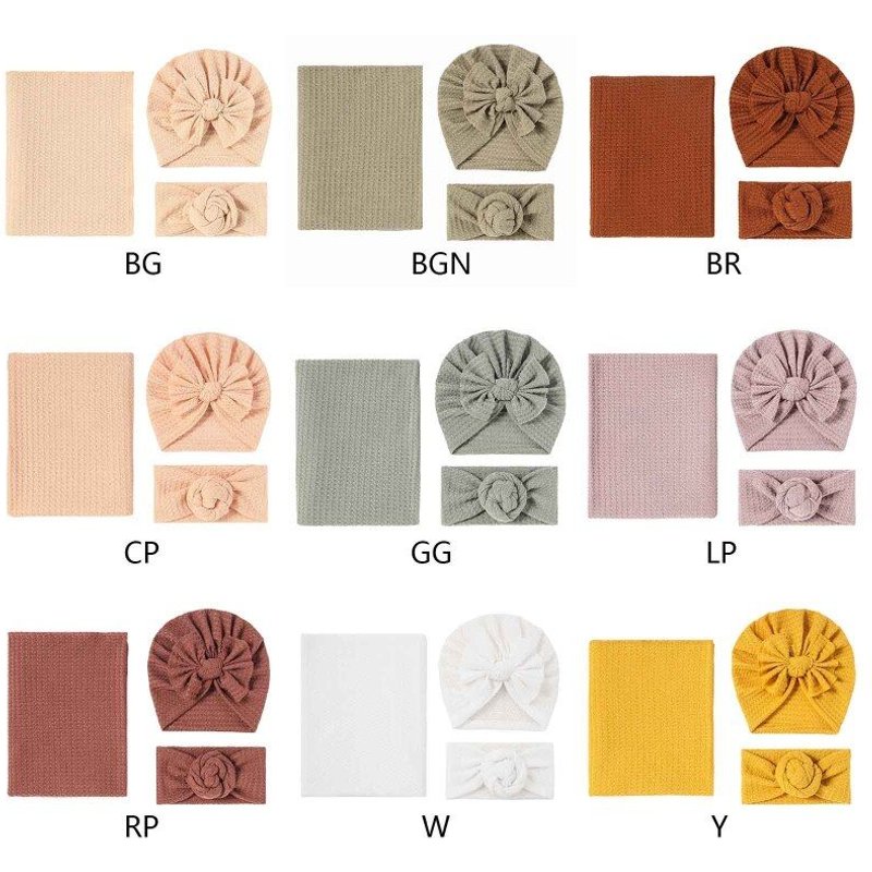 Bandeau D'emmaillotage Gaufré Pour Nouveau-Né, 3 Pièces, Ensemble De Chapeaux, Couverture De Réception Pour Bébé, Sac De Nuit, Kit De Bandeau Pour Nourrissons, Garçons Et Filles