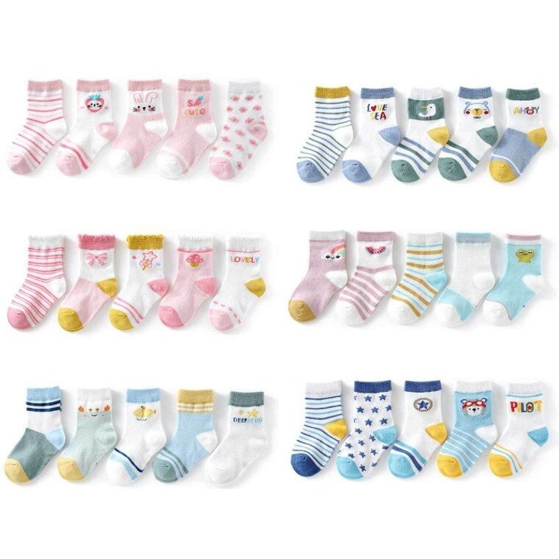 5 Paires De Chaussettes Respirantes Pour Bébé, En Coton, Maille Absorbant La Transpiration, À La Mode, Pour Bébé Et Enfant En Bas Âge De 1 À 3 Ans