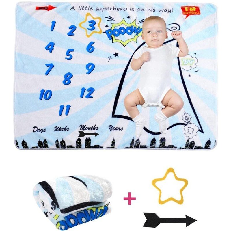 Couverture De Jalons Du Mois De Bébé, Enregistrement Mensuel De Croissance, Flanelle Douce Pour Nouveau-Né, Dessin Animé Imprimé, Emmaillotage, Accessoires De Photographie