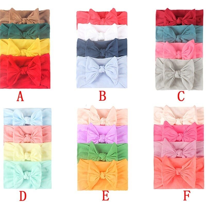 Bandeaux En Nylon Élastique Pour Bébés Filles, 4 Pièces/Ensemble, Turban À Noeud Papillon, Couvre-Chef Pour Enfants, Nouveau-Né, Bambins, Fournitures Cadeaux