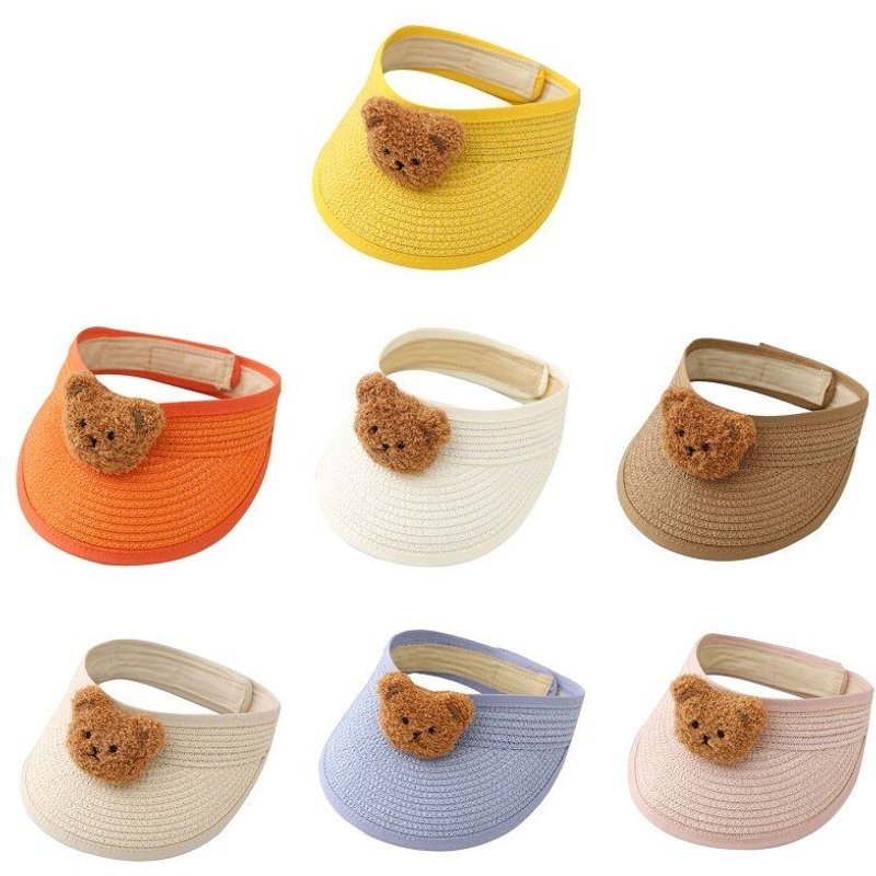 Chapeau De Paille De Dessin Animé Ours Pour Enfants, Protection Uv, Accessoire De Tête De Soleil Pour Bébés En Bas Âge, Garçons Et Filles, Chapeaux De Voyage En Plein Air, Été