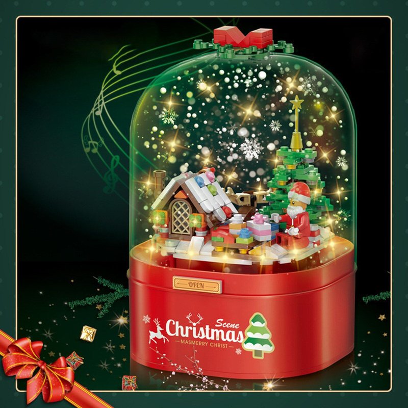 Blocs De Construction De Noël, Kit De Construction, Boîte À Musique, Jouet, Modèle Blocs De Construction, Maison De Bonbons, Éclairage, Musique De Neige