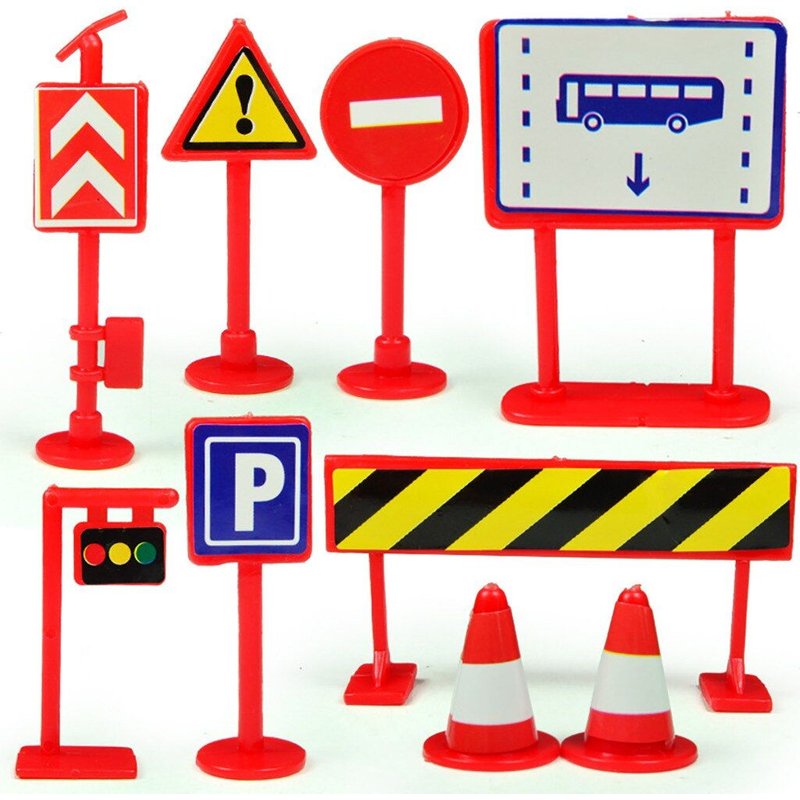 Blocs De Construction Urbains Pour Enfants, 9 Pièces, Panneaux De Sécurité Routière, Véhicule, Jouet, Voiture, Accessoires, Jouet Éducatif