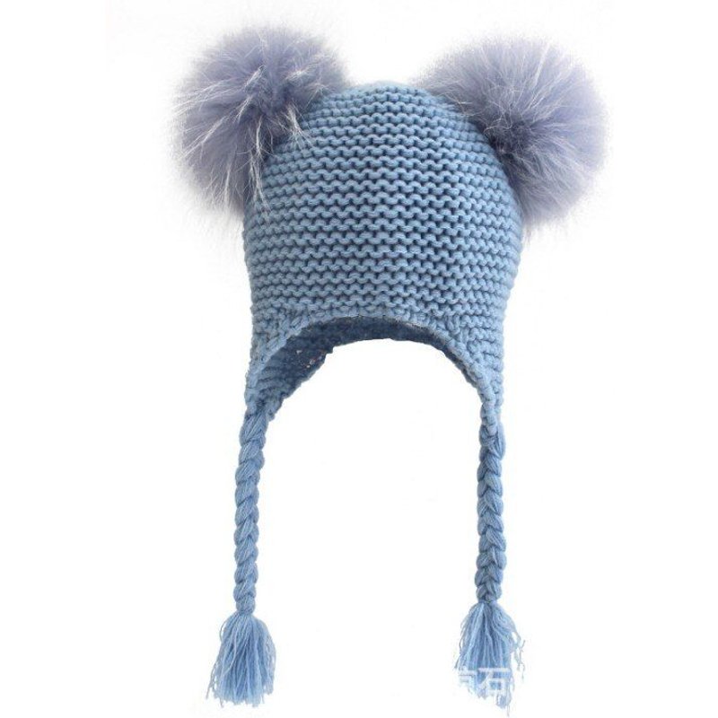 Bonnet De Bébé Tressé Pour Filles Et Garçons, Nouvelle Mode, Chaud, Hiver, Drôle, Avec De Vrais Chapeaux En Fourrure De Raton Laveur, Pompon Pour Enfants