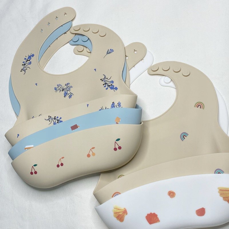 Bavoirs En Silicone Souple Et Étanche Pour Bébés, Matière D'alimentation Pour Bébés, Motif Mignon Pour Enfants, Filles Et Garçons, Réglable, Style Imprimé Ins