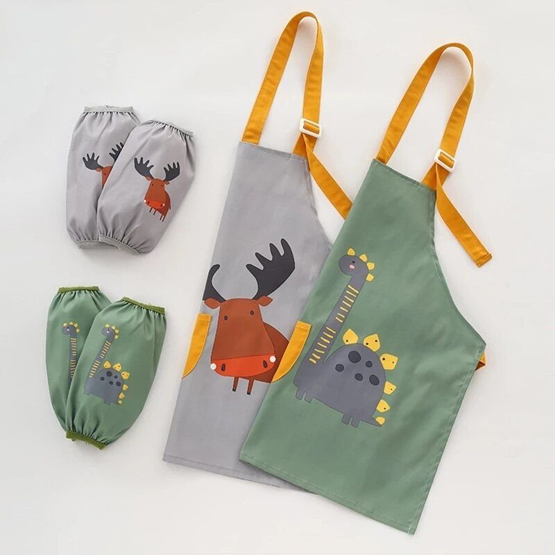 1set Bébé Tablier Manchette Enfant Enfants Peinture Cuisson Cuisson Tablier Alimentation Etanche Enfant En Bas Âge Garçons Filles Cuisine Tablier Barbecue Vêtements