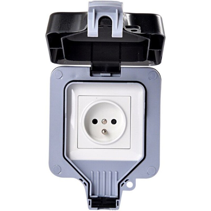 Prise murale extérieure IP66 1 fente, étanche à la poussière, Contact de protection monté en Surface, adaptateur résistant aux intempéries avec couvercle
