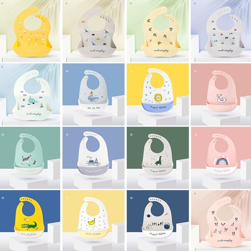 Bavoirs En Silicone De Qualité Alimentaire Pour Bébé, Ajustable, Imperméable, Imprimé Dessin Animé, Pour Enfant, 1 Pièce
