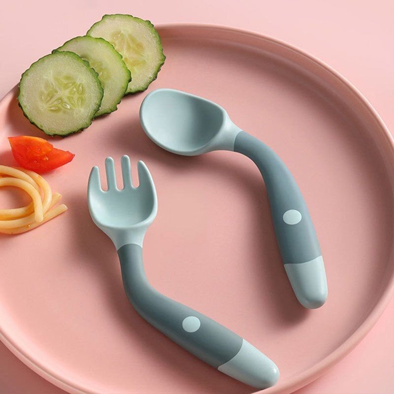 Cuillère Et Fourchette Pliables Pp + Tpe De Qualité Alimentaire, Ensemble De Vaisselle Pour Bébé, Antidérapant, Formation Auxiliaire D'alimentation, Ensemble De Vaisselle