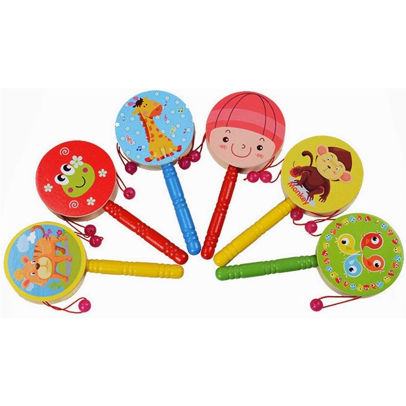 Hochet En Bois Avec Tambour À Granulés Pour Enfants, Jouet, Instrument De Musique, Dessin Animé, Cadeau Amusant, 2022, # Cn20