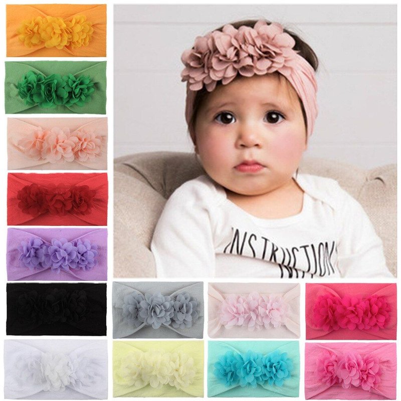 Bandeau À Noeud Élastique En Nylon Pour Bébés Filles, 1 Pièce, Fleur De Lotus, Turban Pour Nouveau-Né, Accessoires De Cheveux Pour Enfants, Cadeaux