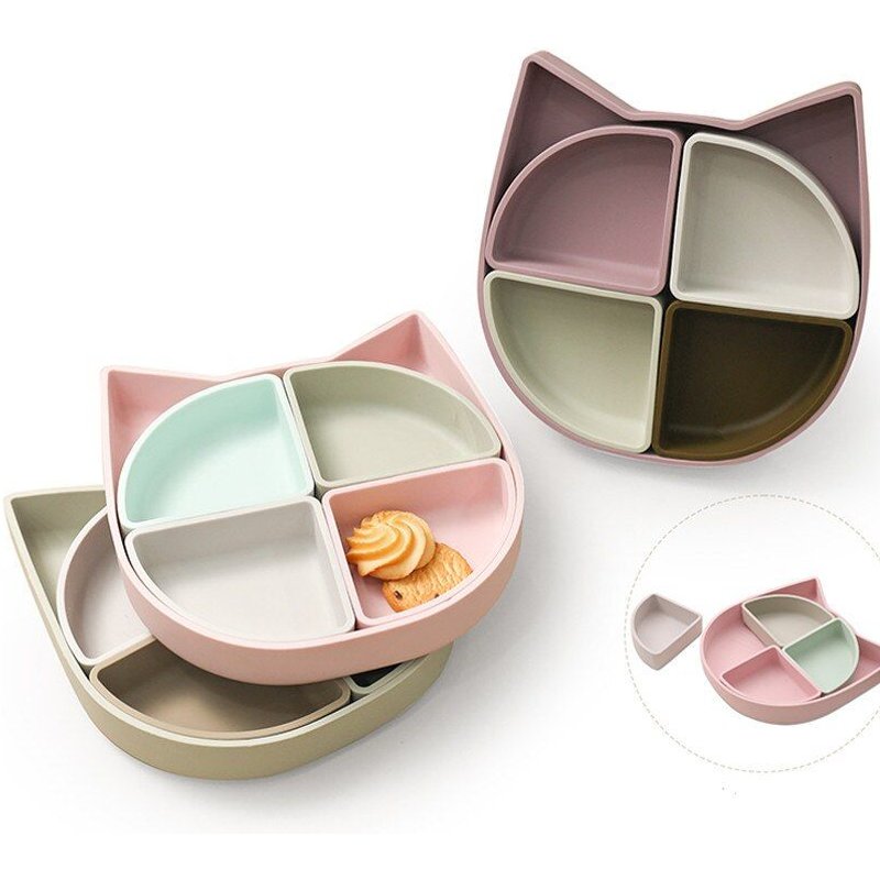 Assiette À Succion En Silicone Pour Bébé, Animal Mignon, Chaton, Assiette D'alimentation Pour Enfants, Bol D'alimentation Antidérapant Pour Bébé