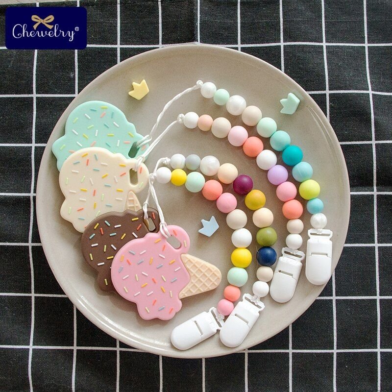 Anneau De Dentition En Silicone, Clips De Sucette, Breloques De Crème Glacée, Perles De Dentition, Clip Factice D'allaitement, Cadeau De Fête Pour Bébé