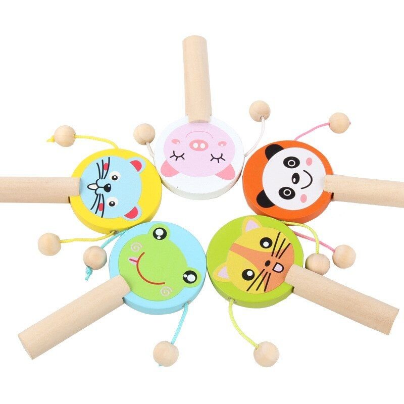 Hochet À Tambour En Bois, Instrument De Musique, Jouets À Percussion, Dessin Animé, Hochet En Bois Pour Bébé, Jouets De Musique, Outil D'éducation Précoce Pour Enfants, Cadeaux