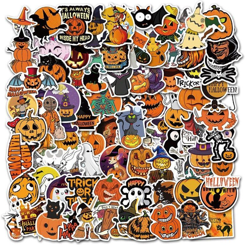 Autocollants Thème Halloween, 50 Pièces/Paquet, Graffiti D'horreur, Pour Skateboard, Vélo, Ordinateur Portable, Voiture, Jouet Pour Enfants