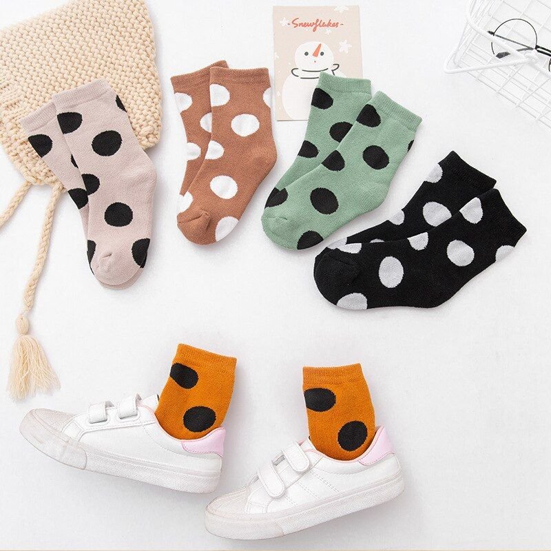5 Paires De Chaussettes À Pois Ronds Pour Bébé, Bas Mi-Bas En Coton Doux, Absorbant La Sueur, Garder Au Chaud, Cadeau Pour Le Printemps