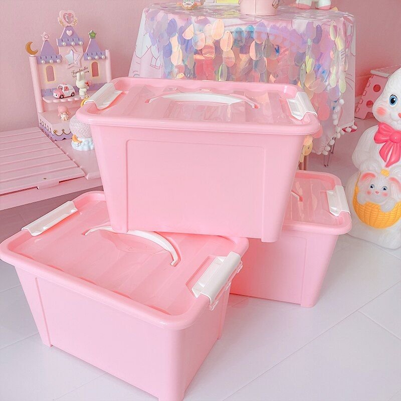 Boîte De Rangement Pour Articles Divers Rose Avec Couvercle, Boîtes De Rangement Pour Vêtements Ménagers Anti-Poussière, Boîtes De Rangement Pour Maquillage De Bureau, Panier