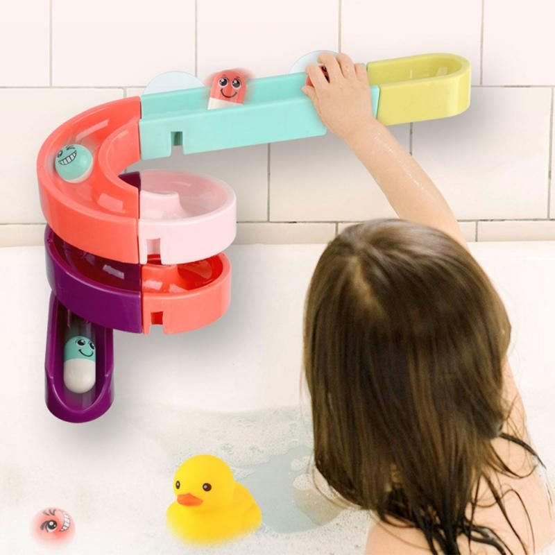 Jouets De Bain Pour Enfants, Bricolage, Piste De Douche, Jeu De Bain, Moulin À Eau, Glissant, Amusant, Cadeau De Dessin Animé Pour Bébés, 12 Pièces/Ensemble